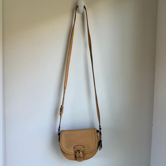 Coach Shoulder Bag Leather Saddle Tan Buckle Western Boho Crossbody - Picture 2 of 16